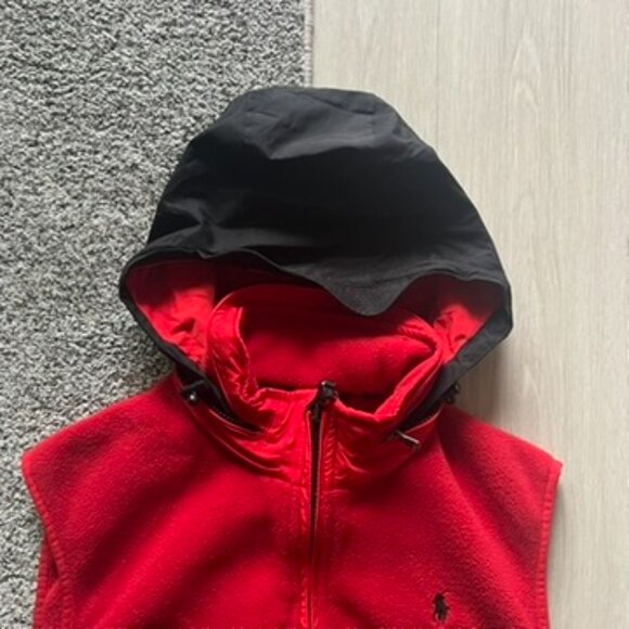 Vintage Polo Ralph Lauren Fleece Vest Men’s Large Red Removable Hood Hiking Fall - Picture 5 of 7